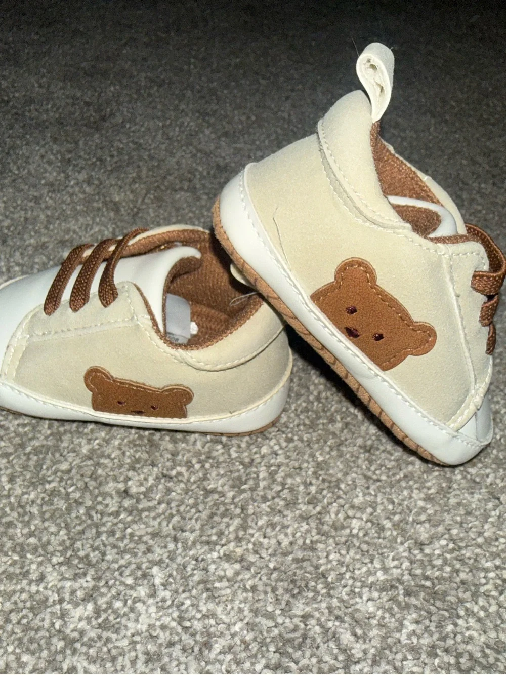 Baby Beige and Brown Teddy Accent Casual Shoes